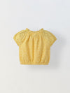Yellow Round Neck Schiffli Top For Girls