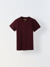 Wine Solid Round Neck T-shirt- Boys