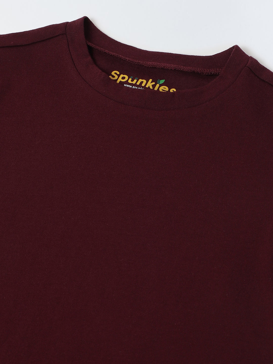 Wine Solid Round Neck T-shirt- Boys