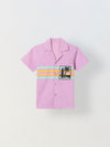 Spunkies Pink Embroidered Spread Collar Short Sleeves Side Shirt