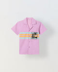 Spunkies Pink Embroidered Spread Collar Short Sleeves Side Shirt