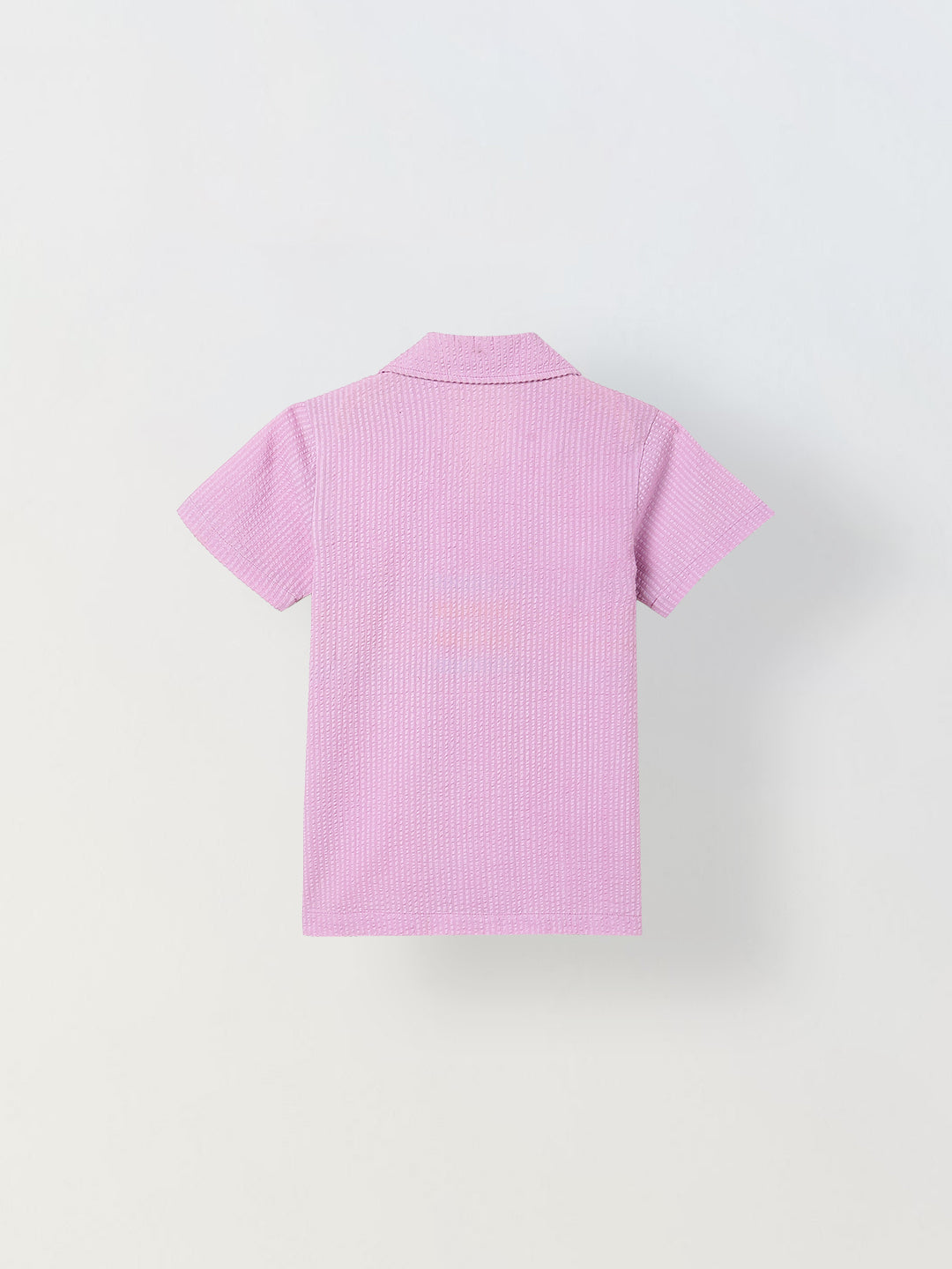 Spunkies Pink Embroidered Spread Collar Short Sleeves Side Shirt