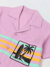 Spunkies Pink Embroidered Spread Collar Short Sleeves Side Shirt