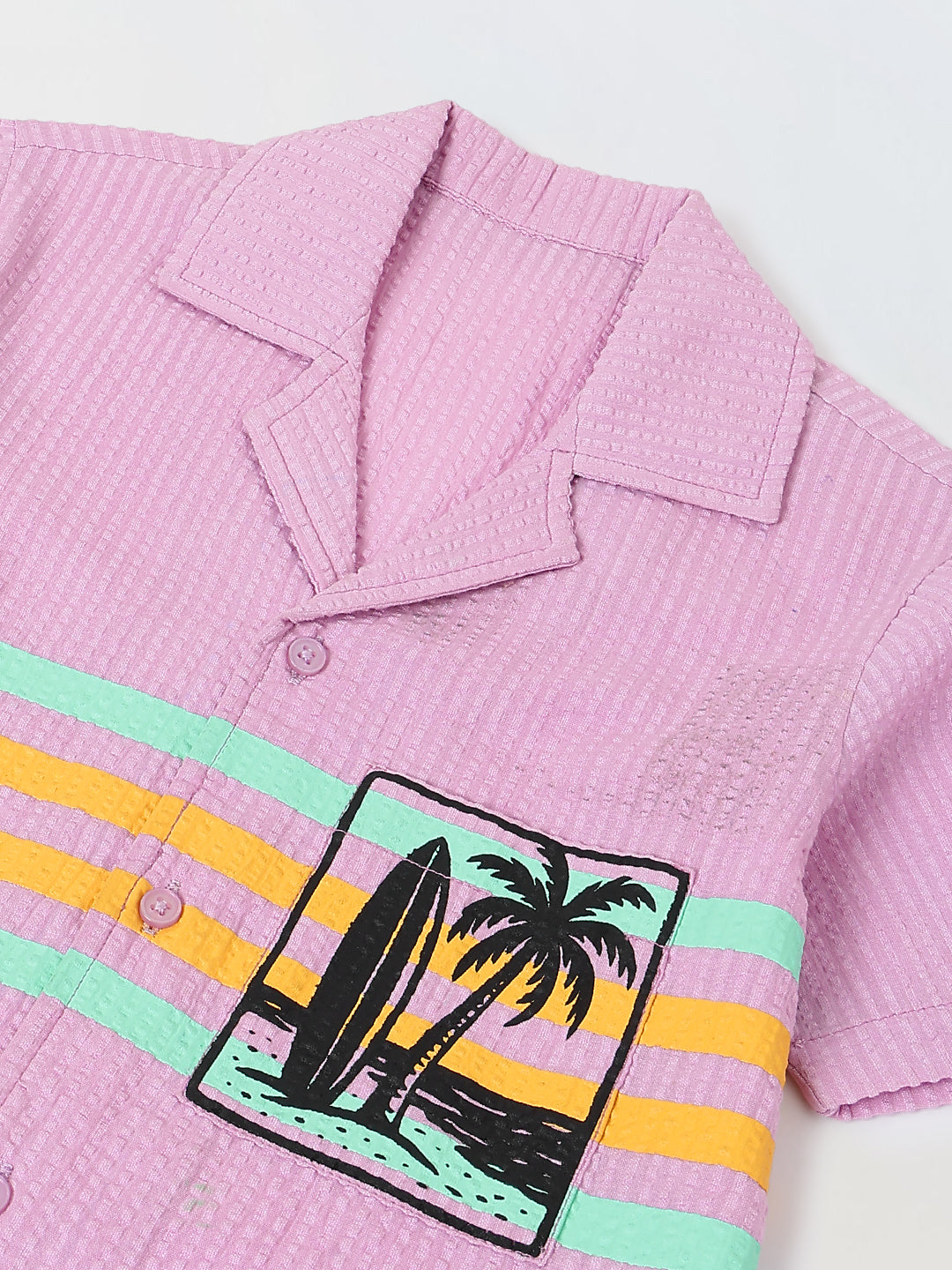 Spunkies Pink Embroidered Spread Collar Short Sleeves Side Shirt
