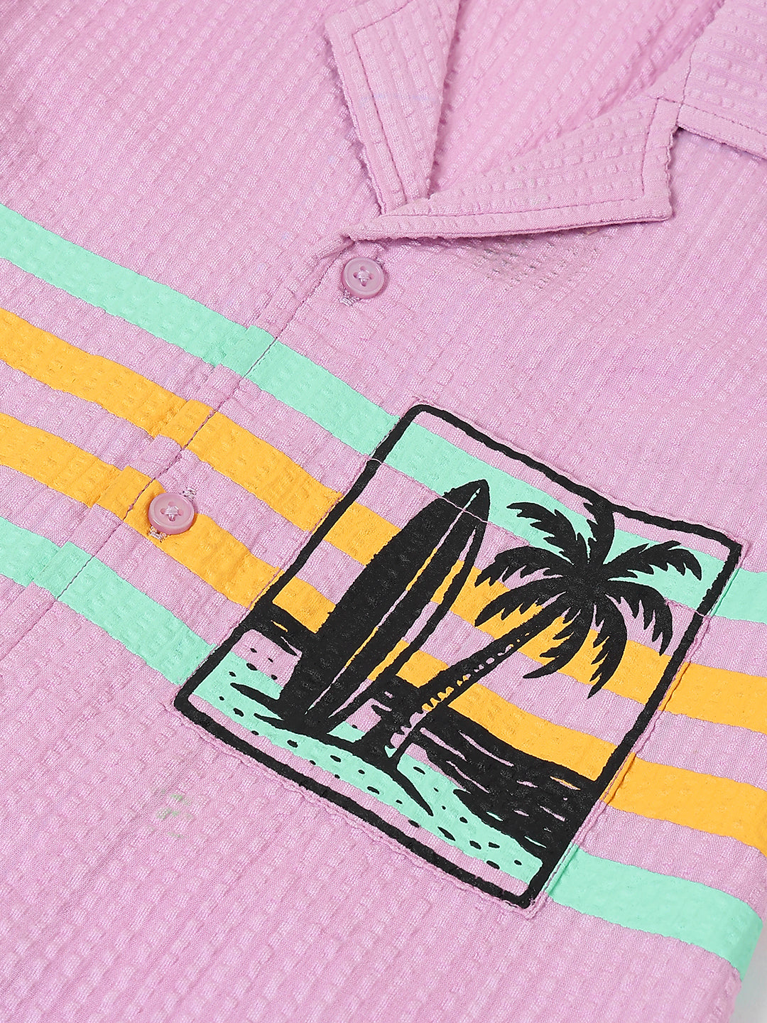 Spunkies Pink Embroidered Spread Collar Short Sleeves Side Shirt