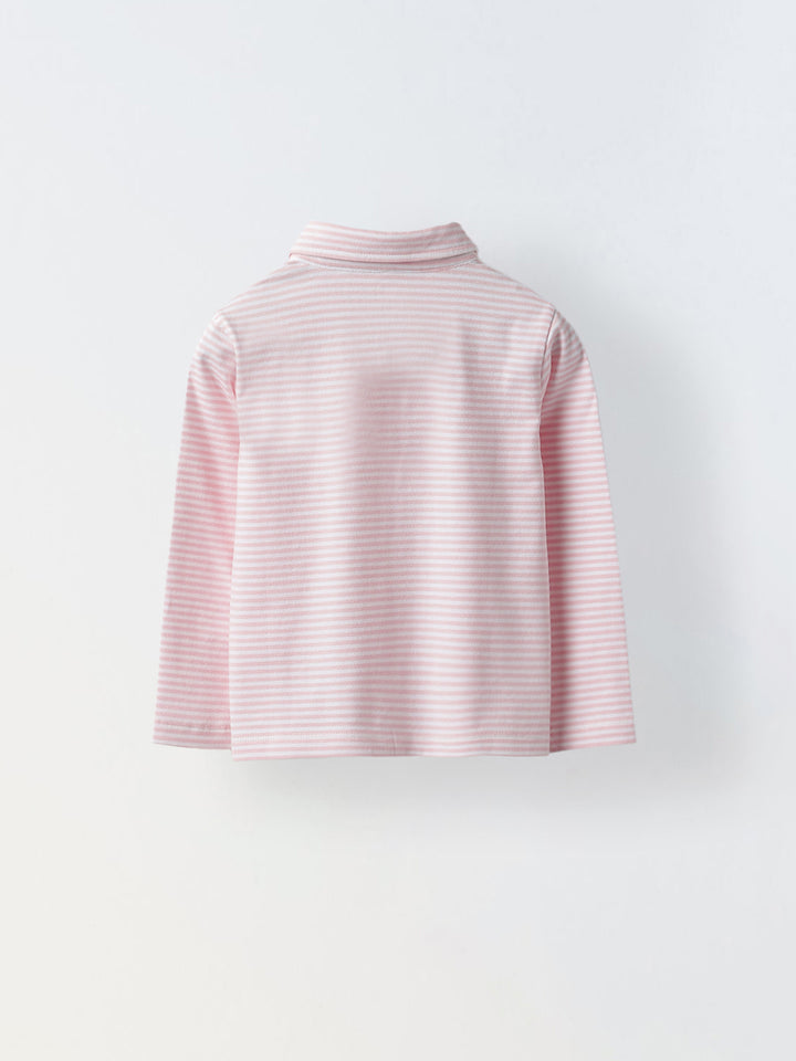 Boys Pink/White Collar Neck Striped Polo T-Shirt