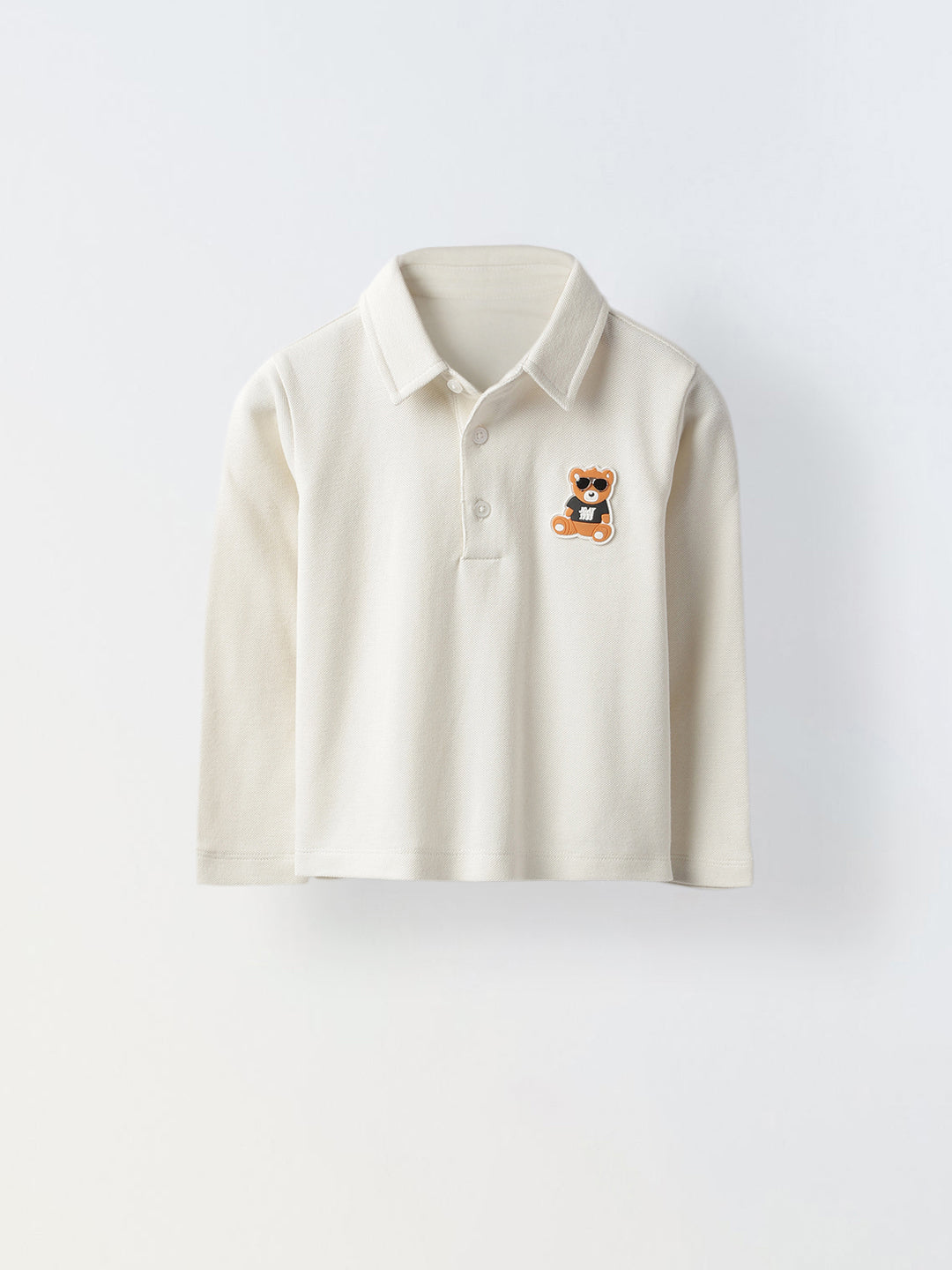 Boys Off White Collar Neck Polo T-Shirt with Patch