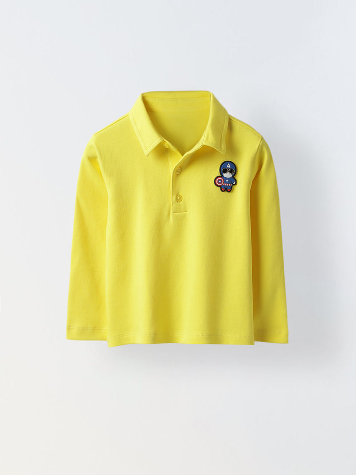 Boys Yellow Collar Neck Polo T-Shirt with Patch