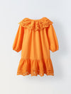 Orange Eyelet Lace Ruffle Dress-Girls.