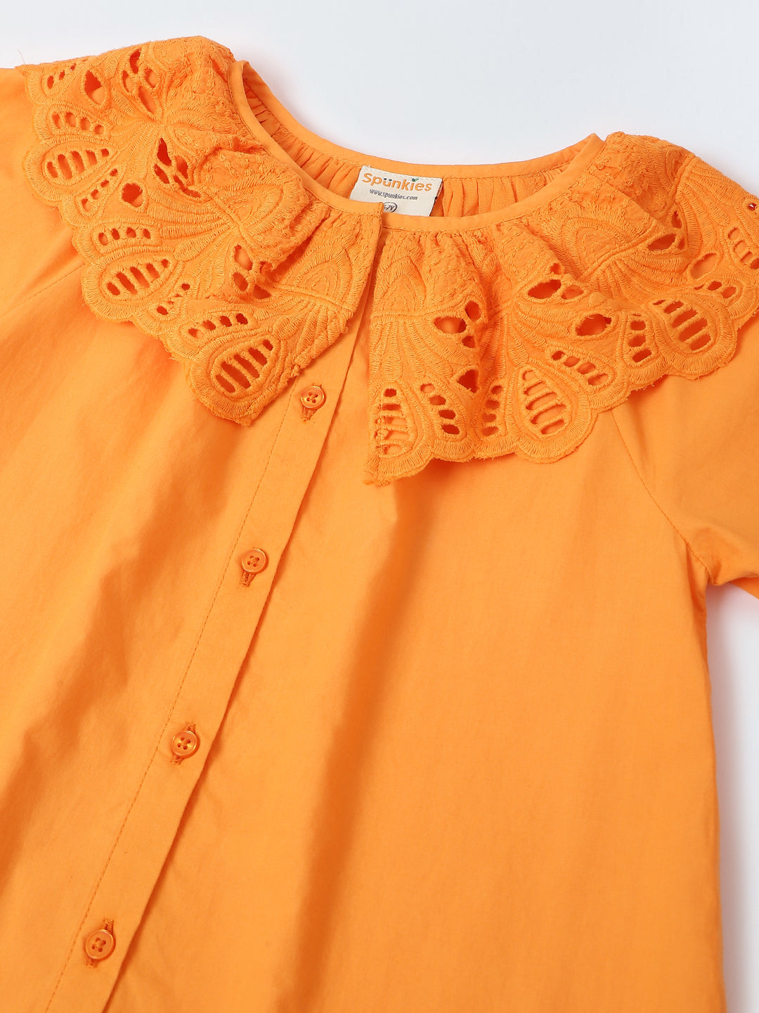 Orange Eyelet Lace Ruffle Dress-Girls.