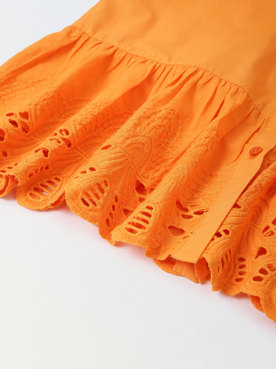 Orange Eyelet Lace Ruffle Dress-Girls.