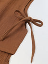 Girls Brown Cotton Round Neck Solid Co-Ord Set