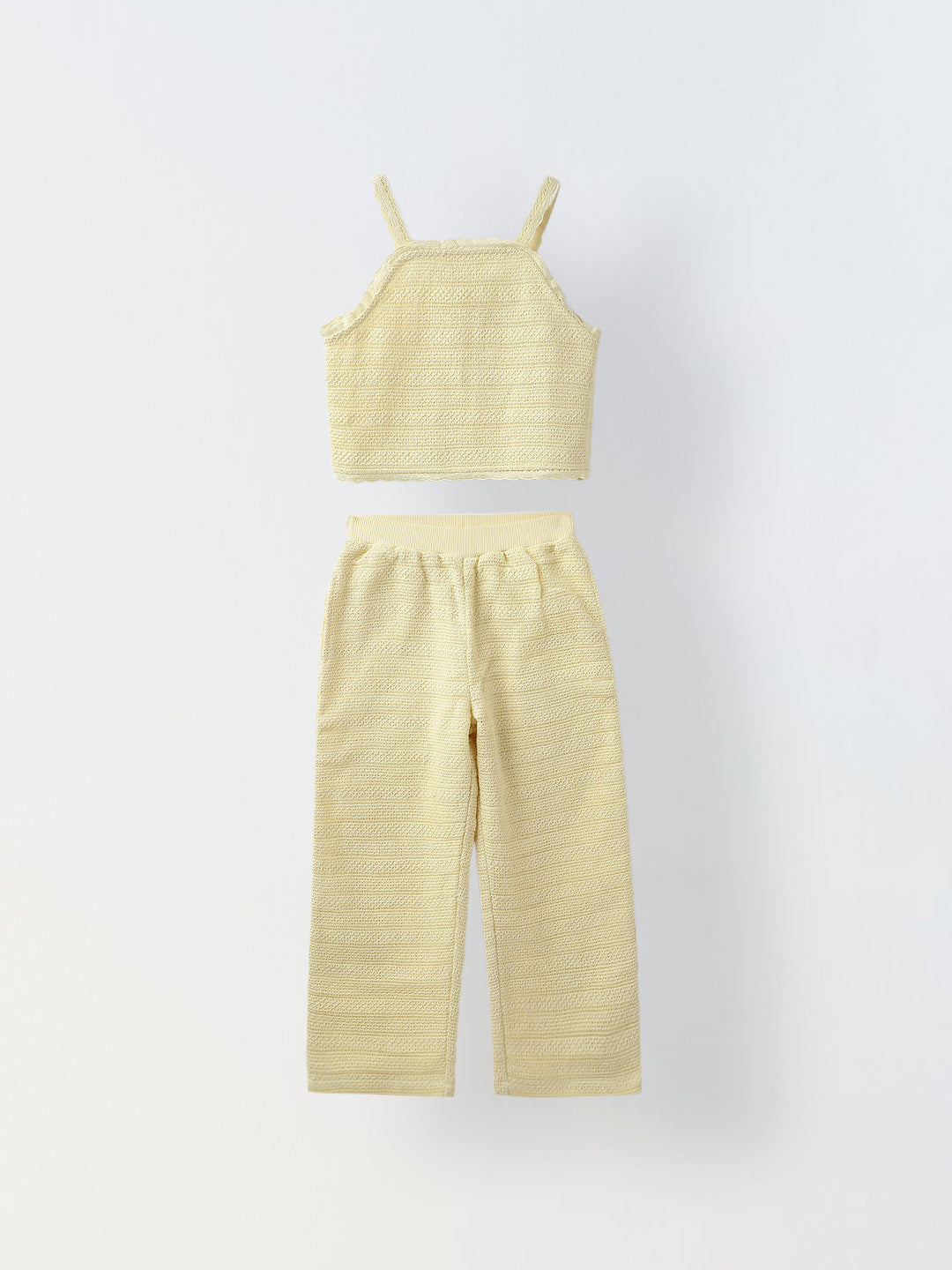 Ecru Woven Cotton Co-Ord Set For Kids Girl