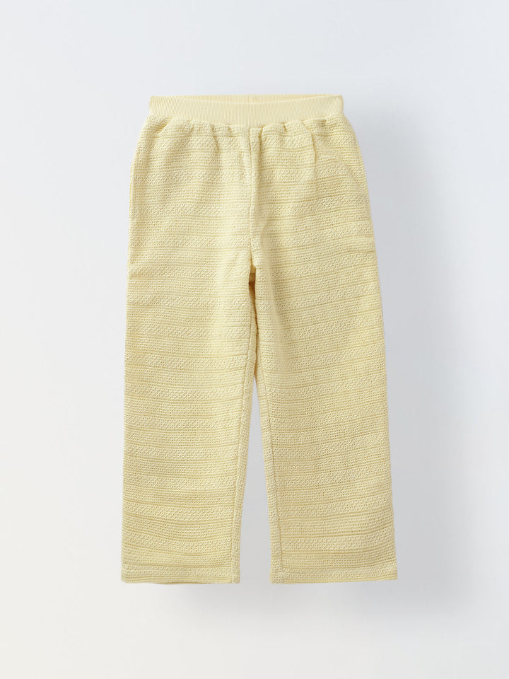 Ecru Woven Cotton Co-Ord Set For Kids Girl