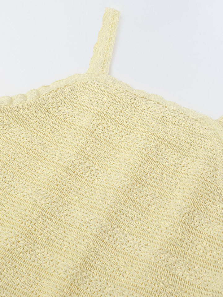 Ecru Woven Cotton Co-Ord Set For Kids Girl