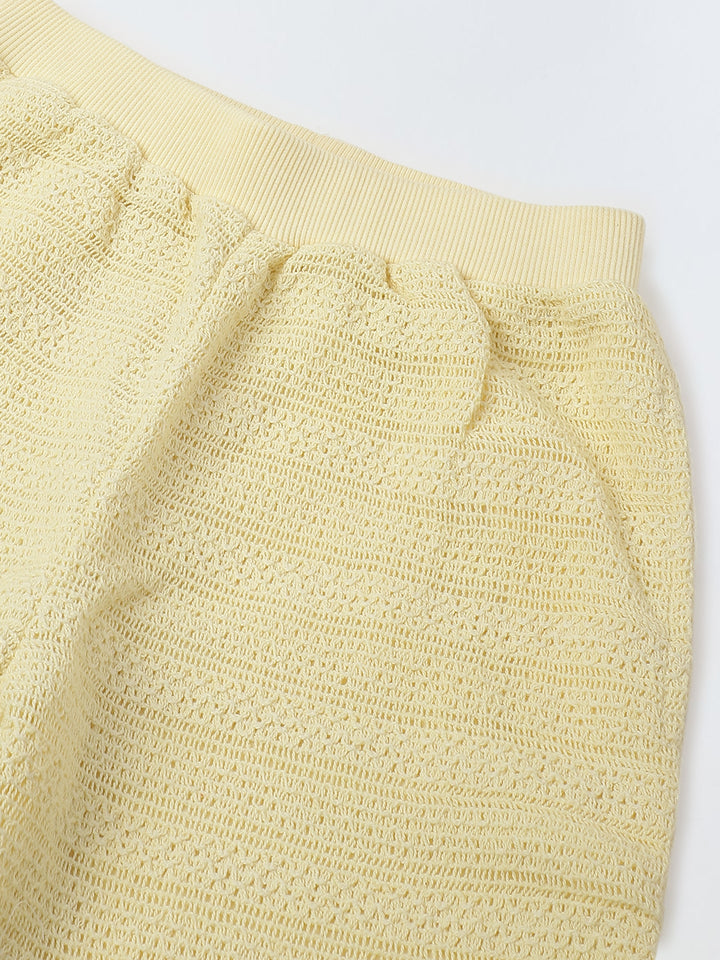 Ecru Woven Cotton Co-Ord Set For Kids Girl