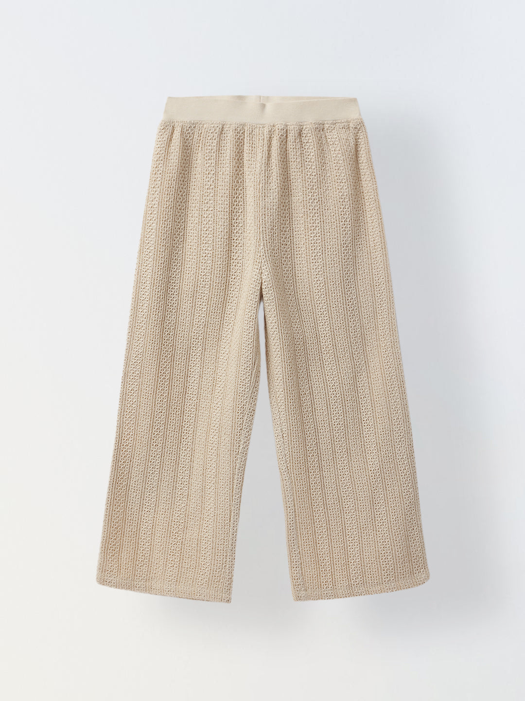 Beige Cotton Stiped Crochet CO-Ord Set For Girls