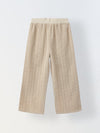 Beige Cotton Stiped Crochet CO-Ord Set For Girls