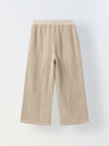 Beige Cotton Stiped Crochet CO-Ord Set For Girls