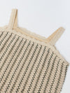 Beige Cotton Stiped Crochet CO-Ord Set For Girls