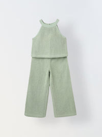 Girls Yellow Crochet Sleeveless Co-ord Set 1