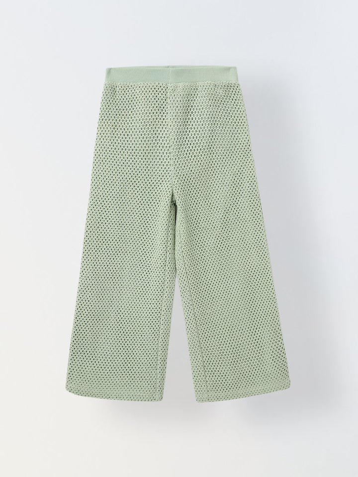 Girls Green Cotton Crochet Sleeveless Co-Ord Set