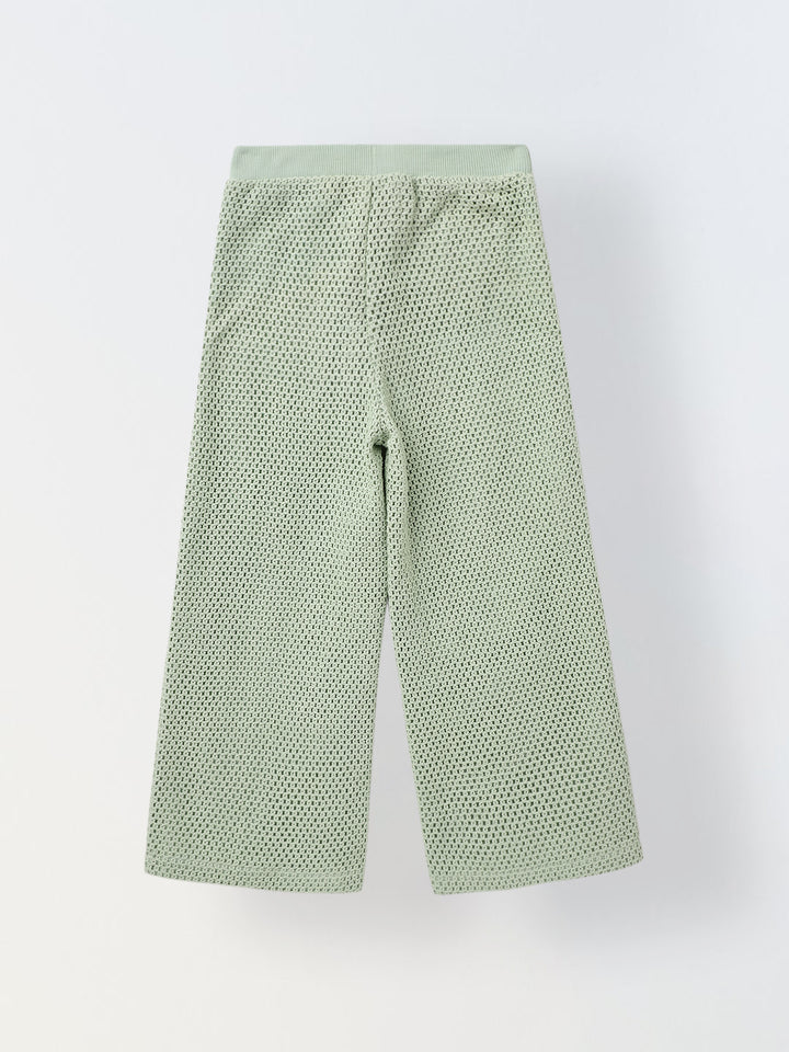 Girls Green Cotton Crochet Sleeveless Co-Ord Set