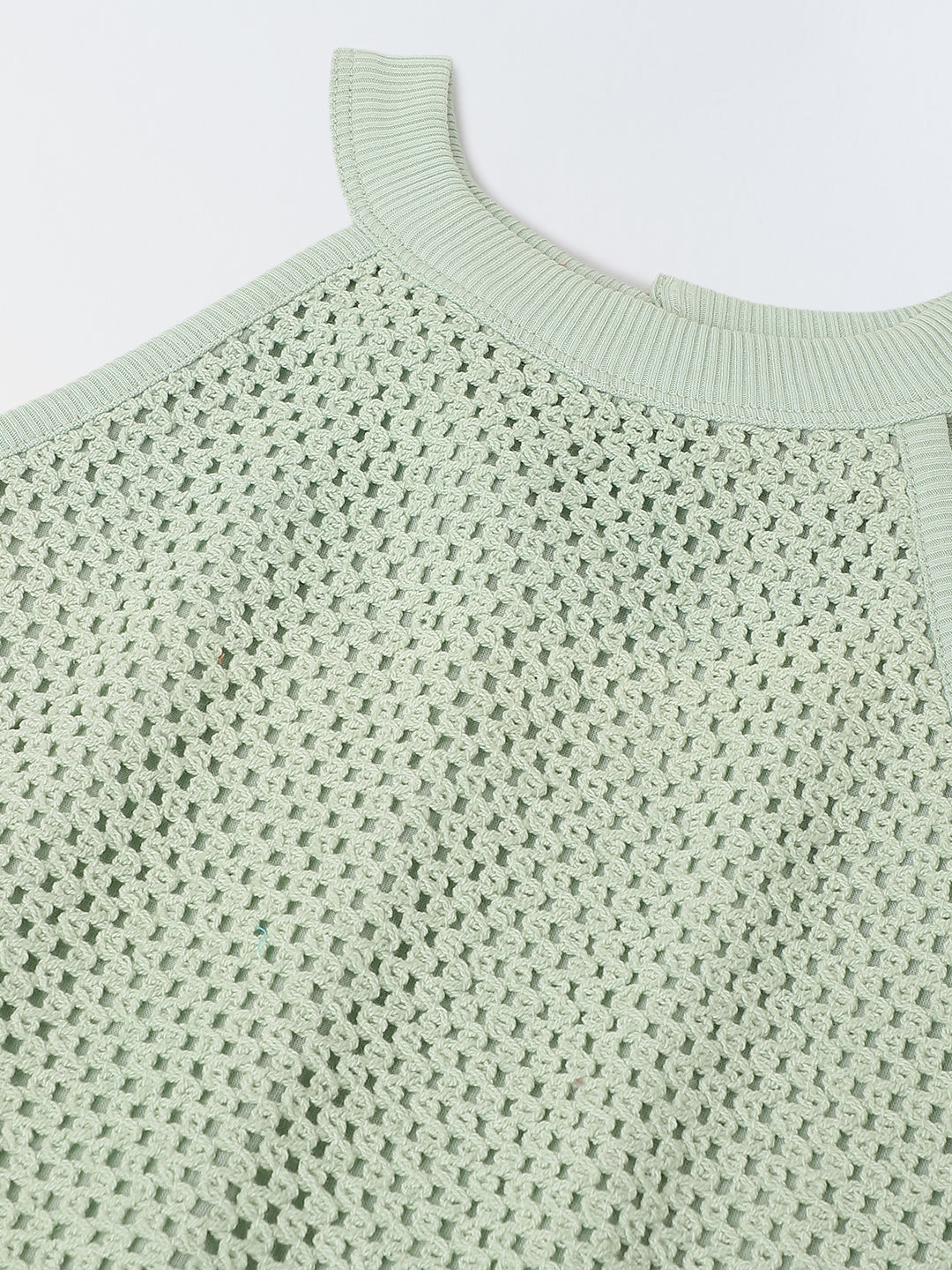 Girls Green Cotton Crochet Sleeveless Co-Ord Set
