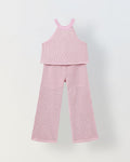 Spunkies Girls Pink Crochet Halter Neck Sleeveless Top and Trousers Set