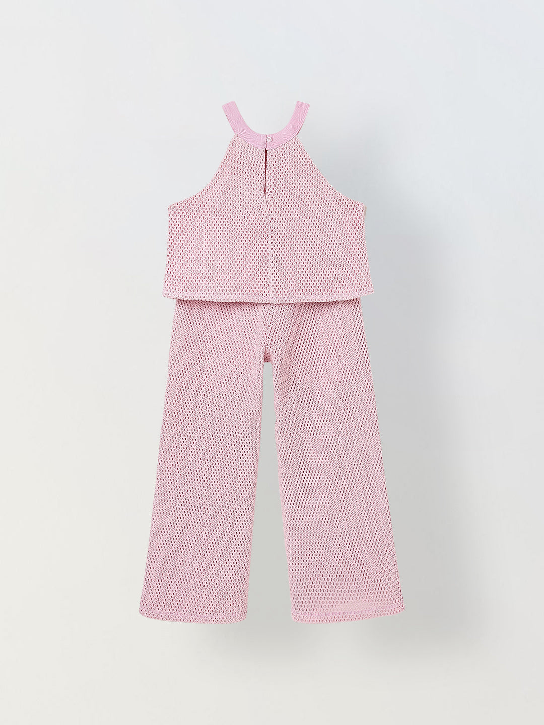 Spunkies Girls Pink Crochet Halter Neck Sleeveless Top and Trousers Set