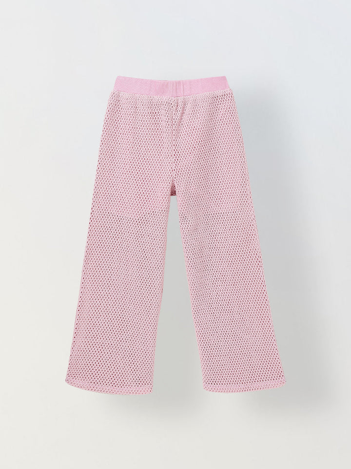 Spunkies Girls Pink Crochet Halter Neck Sleeveless Top and Trousers Set