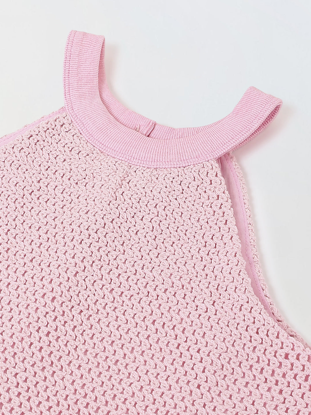 Spunkies Girls Pink Crochet Halter Neck Sleeveless Top and Trousers Set