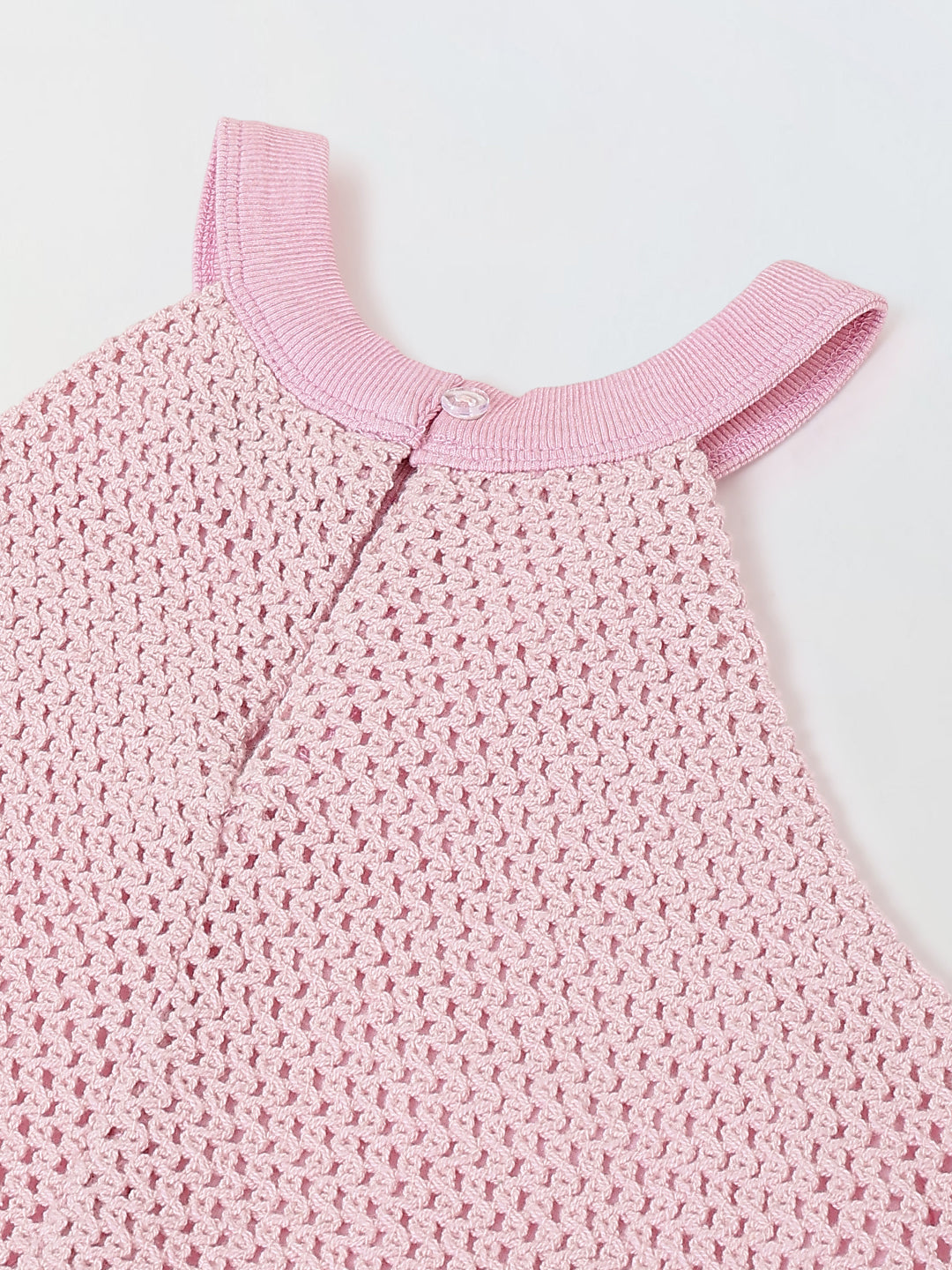 Spunkies Girls Pink Crochet Halter Neck Sleeveless Top and Trousers Set