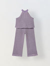 Spunkies Girls Purple Crochet Halter Neck Sleeveless Top and Trousers Set