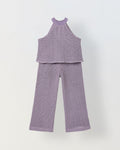 Spunkies Girls Purple Crochet Halter Neck Sleeveless Top and Trousers Set