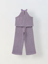 Spunkies Girls Purple Crochet Halter Neck Sleeveless Top and Trousers Set