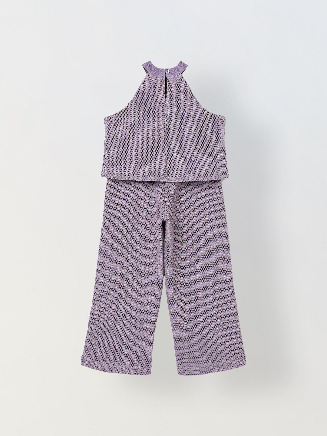 Spunkies Girls Purple Crochet Halter Neck Sleeveless Top and Trousers Set