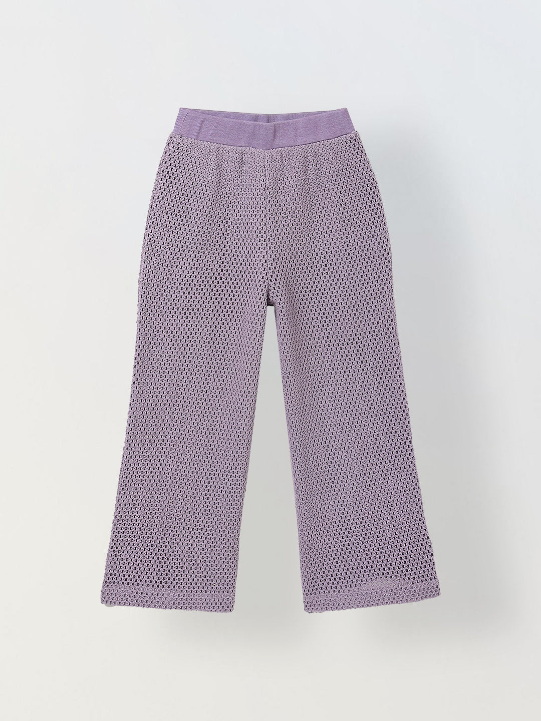 Spunkies Girls Purple Crochet Halter Neck Sleeveless Top and Trousers Set