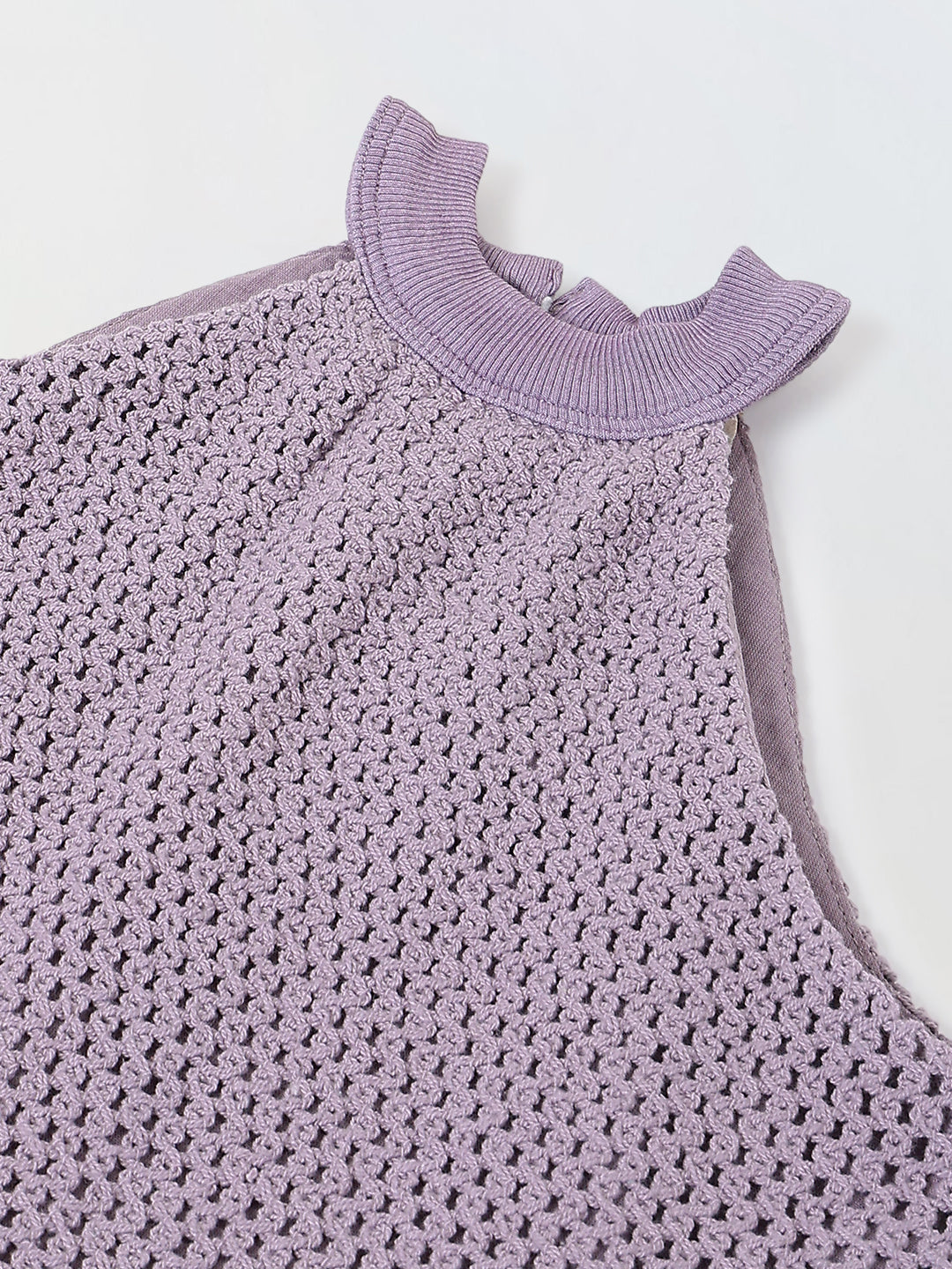 Spunkies Girls Purple Crochet Halter Neck Sleeveless Top and Trousers Set