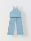 Spunkies Girls Blue Crochet Halter Neck Sleeveless Top and Trousers Set
