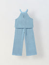 Spunkies Girls Blue Crochet Halter Neck Sleeveless Top and Trousers Set