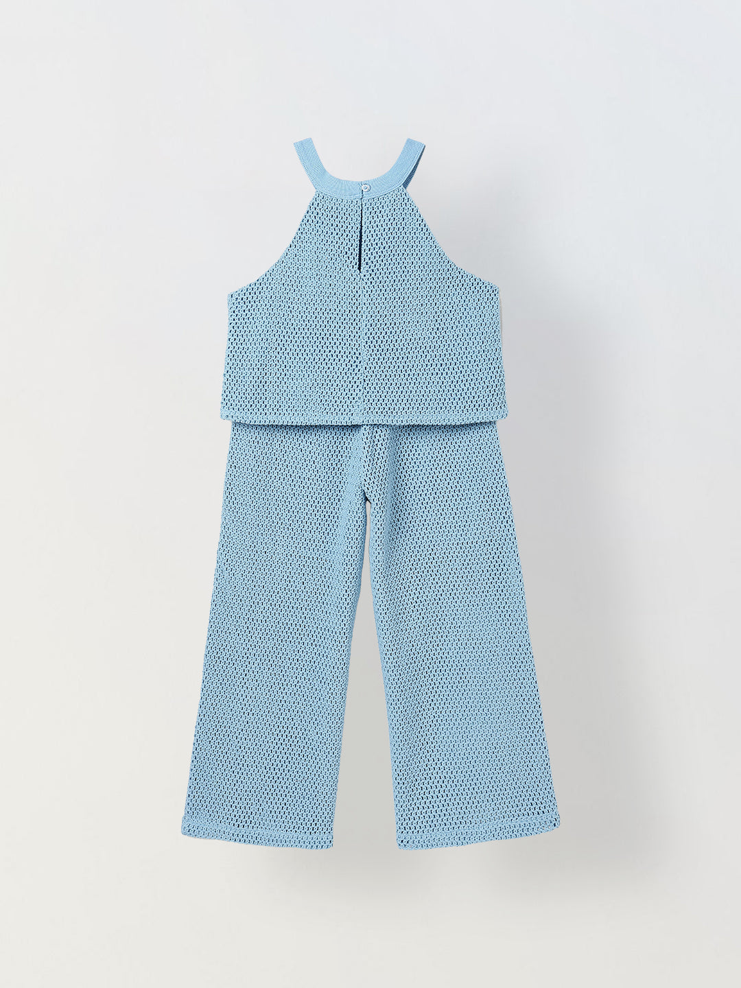 Spunkies Girls Blue Crochet Halter Neck Sleeveless Top and Trousers Set