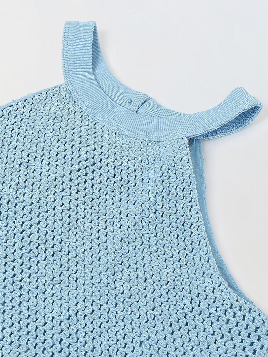 Spunkies Girls Blue Crochet Halter Neck Sleeveless Top and Trousers Set
