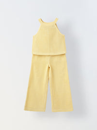 Girls Yellow Crochet Sleeveless Co-ord Set
