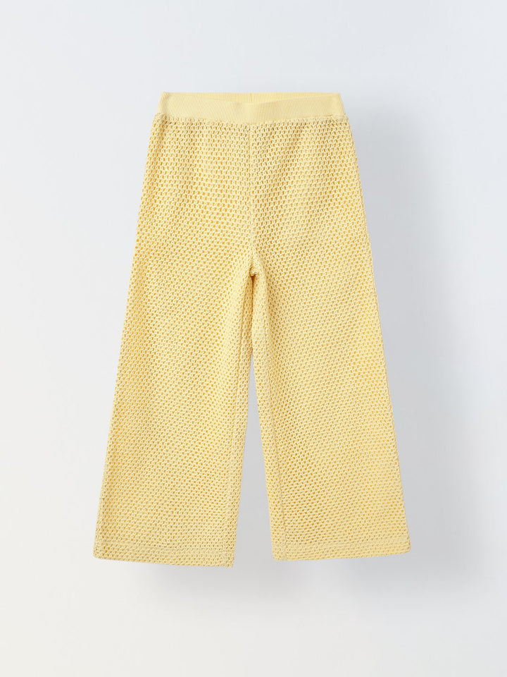 Girls Yellow Cotton Crochet Sleeveless Co-Ord Set