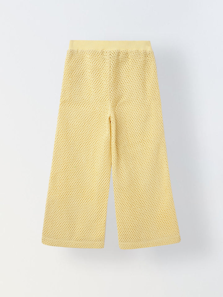 Girls Yellow Cotton Crochet Sleeveless Co-Ord Set