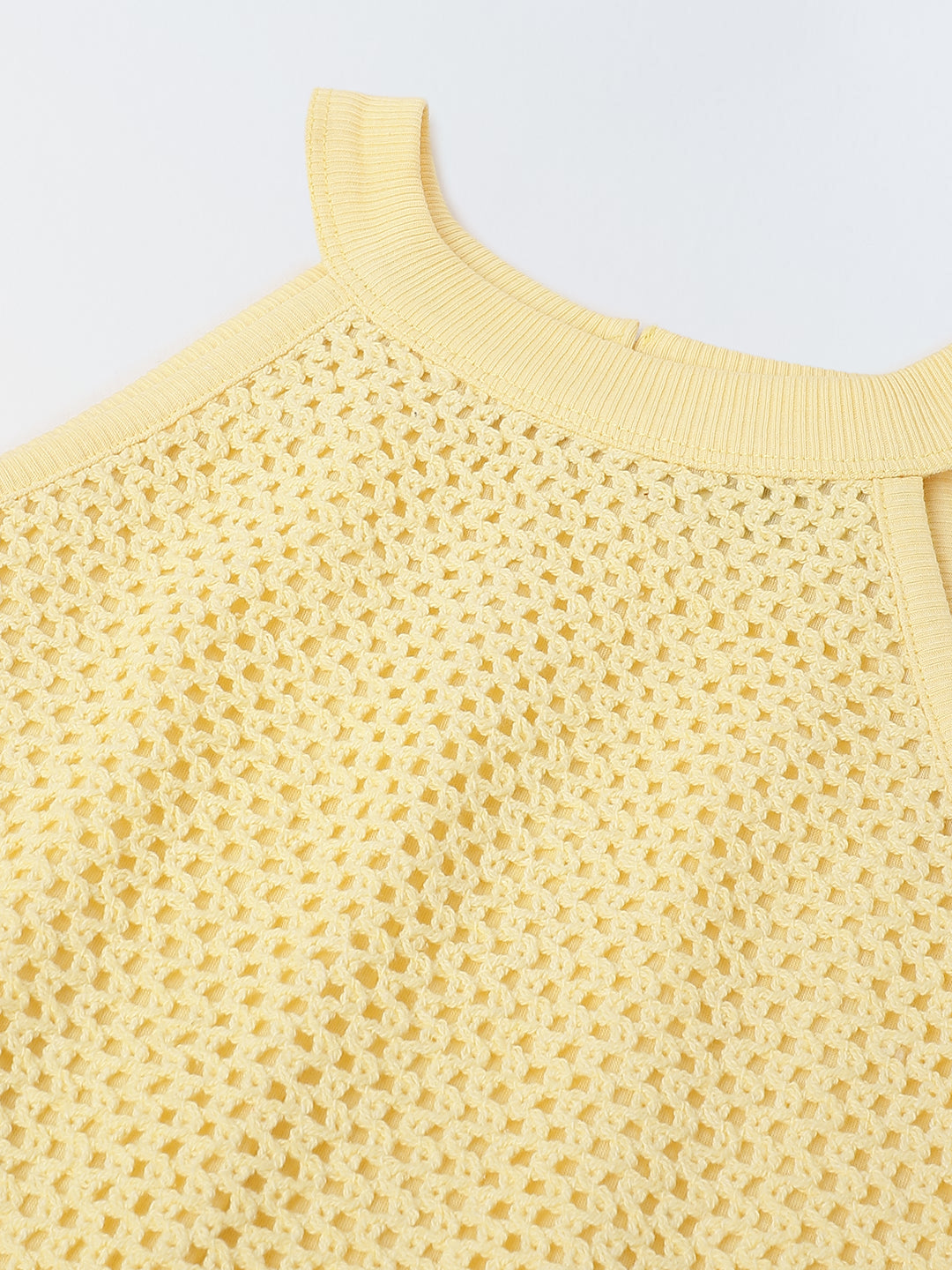 Girls Yellow Cotton Crochet Sleeveless Co-Ord Set