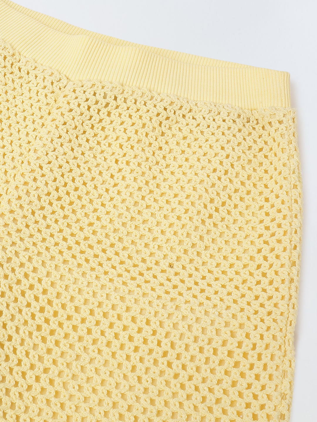 Girls Yellow Cotton Crochet Sleeveless Co-Ord Set