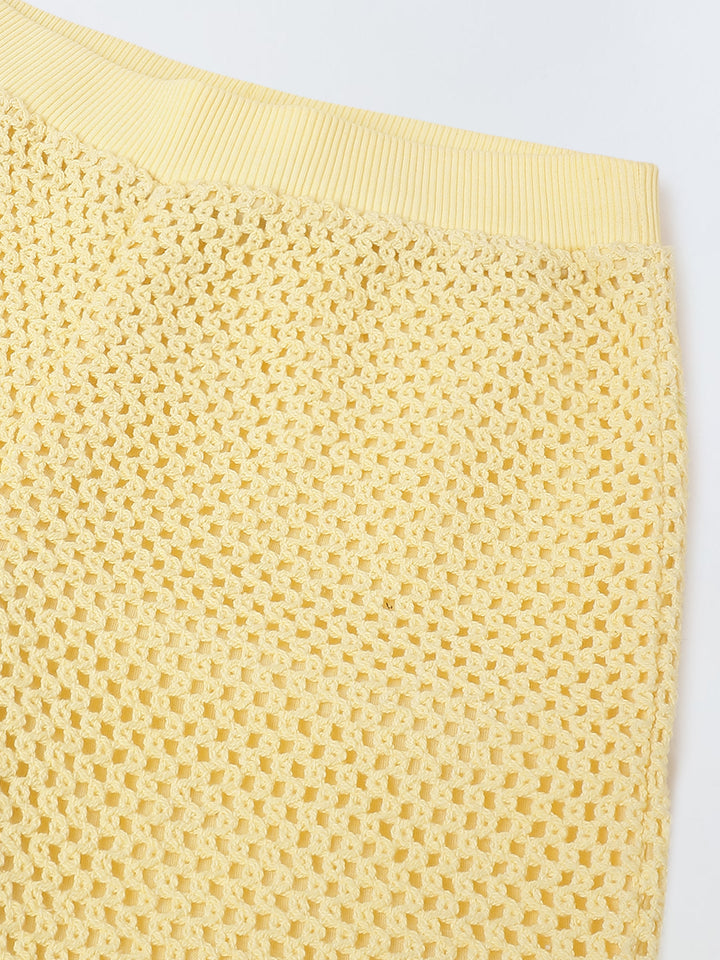 Girls Yellow Cotton Crochet Sleeveless Co-Ord Set