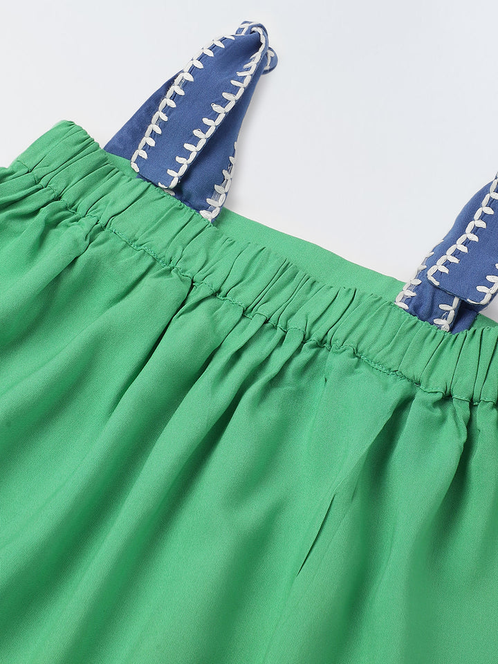 Green & Royal Blue Single Jersey Cotton Co-Ord Set For Girls